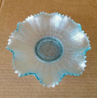 Antique Northwood Hearts & Flowers Ice Blue Carnival 9 " Ruffled Bowl Dish Rare