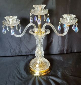 Vintage Crystal Candelabra 3 Arm Iridescent Prisms