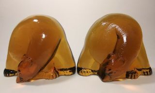 Vintage Blenko Amber Glass Bear Bookends/paperweights Perfect Shape