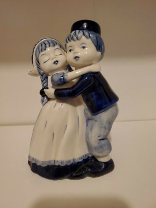 Vintage Hand Painted Delft Boy And Girl Hugging Figurine