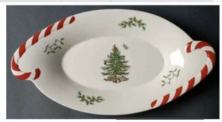 Spode Christmas Tree Green Trim 14” Oval Peppermint Platter
