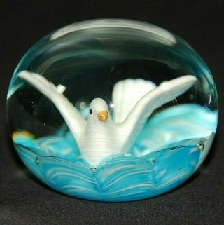Rare Joe St Clair Art Glass Paperweight Peace Dove Signed Encased Bird