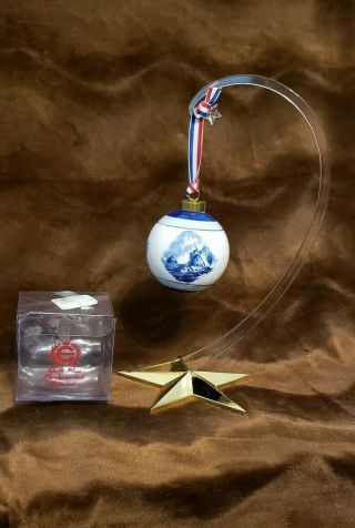 Delft Blue & White Large Ball Ornament Windmill Floral Pottery Vgc