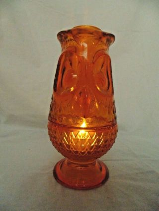 Vintage Viking Glass Orange Owl Fairy Lamp Tea Light