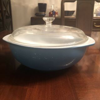 Vintage Pyrex Horizon Blue 024 2 Quart Casserole Dish With Lid