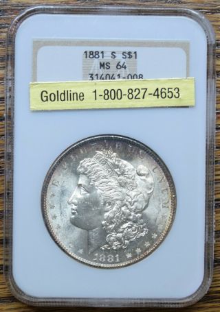 Morgan $1 Silver Dollar Coin Unc Ngc Ms 64 1881 S
