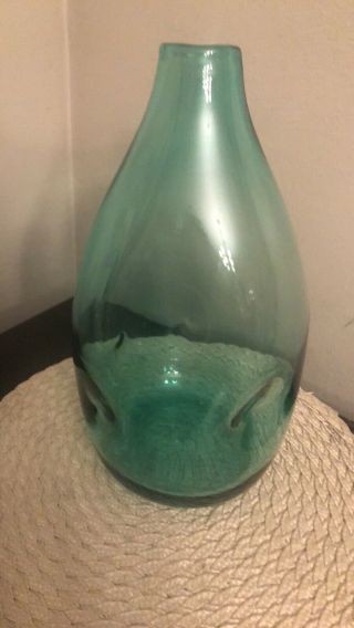 Vintage Blenko Aquarium Indented Vase In Sea Green 13 " - Stunning