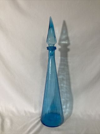 Mcm Empoli Italy Blue Striped Glass Genie Bottle 19” Decanter