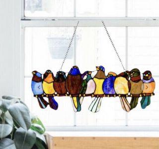 River Of Goods 9.  5 " H Multi Colored Stained Glass Birds Window Panel