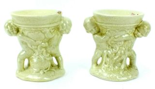 Vintage Red Wing Art Pottery Cherub Taper Candle Holders Pair 775