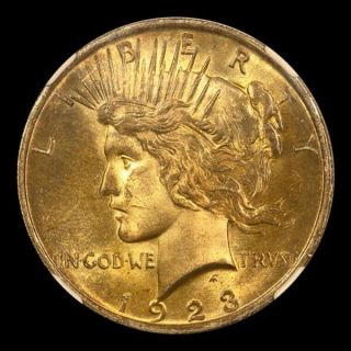 1923 $1 Peace Dollar Ngc Ms63.  Golden Toning.