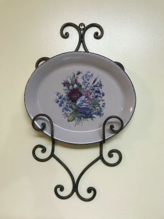 Home And Garden Party Stoneware Serving Platter W Wall Hanger Floral 2003 11x13