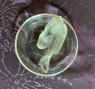 Lalique France Crystal Art Glass Koa Fish Ring Dish Holder Frosted And Clear