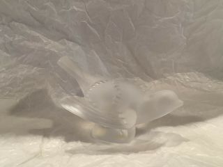 Lalique Frosted Crystal Glass Bird Finch Sparrow,  Signed
