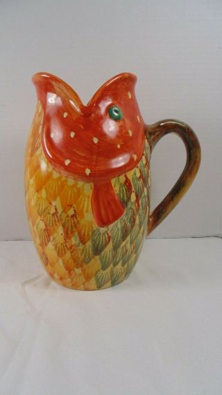 Italica Ars Fish Water Pitcher Hand Painted Italy Sangria Pottery Majolica Koi