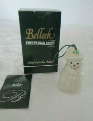 1999 Belleek Ireland Aran Sweater Snowman Christmas Bell/ornament 2205 W/box