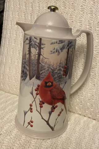Lenox Winter Greetings Scenic Cardinal Bird Coffee Carafe Thermos Complete