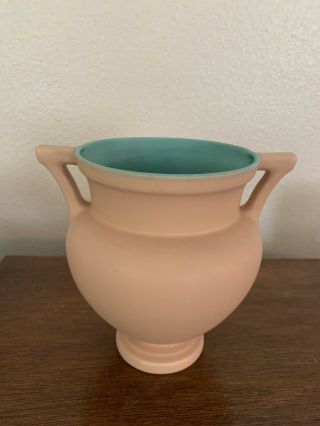 Vintage Coors Golden Pottery Art Deco Double Handled Peach Vase Colorado 1930s