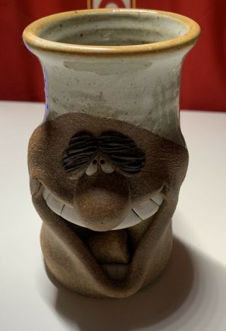 Vintage Mark Hines Ugly Funny Face Mug Signed Handmade Stoneware Teeth Grin Euc