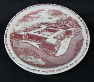 Vtg St.  Augustine Fl Castillo De San Marcos Red/white Vernon Kilns Plate