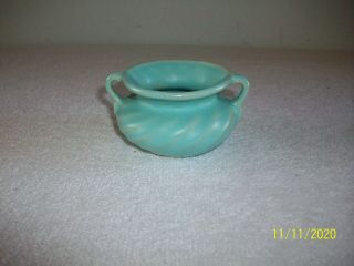 Vintage Miniature Mccoy Pottery Blue Glaze 3 " Inch 2 Handle Swirl Pattern Vase