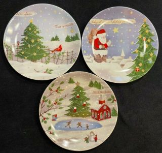 Set Of 3 Lenox China For The Holidays Christmas Collage 8 1/2 " Plates
