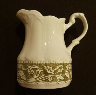 J&g Meakin Vintage Sterling Colonial English Ironstone Green White Cream Pitcher