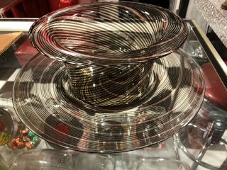 Vetreria La Fenice Murano Black & Gold Swirl Top Hat Bowl And Plate Centerpiece