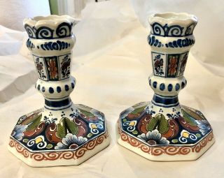 Delft Dutch Hand Painted Porcelain Candlesticks