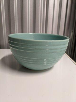 Vintage Mccoy Aqua Blue Turquoise Ribbed Bowl 7 1/2 " Wide By 4 1/2 " Tall