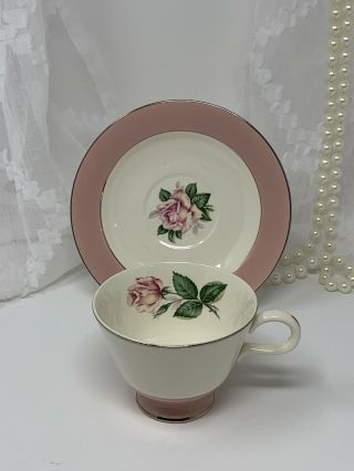 Homer Laughlin Lifetime China Pink Rose Cup & Saucer Set (7 Available)