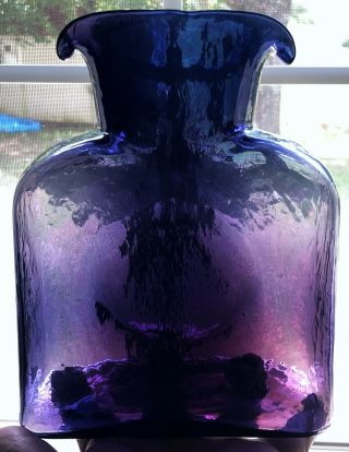 Blenko 2002 Purple Eggplant Art Glass 8” Water Carafe Bottle Jug Double Spout