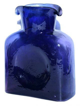 BLENKO 2002 PURPLE EGGPLANT ART GLASS 8” WATER CARAFE BOTTLE JUG DOUBLE SPOUT 2