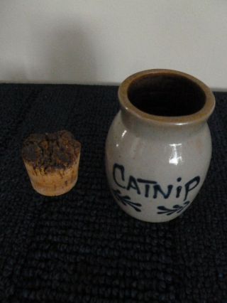 BEAUMONT BROTHERS POTTERY Salt Glazed CATNIP Stoneware Crock 3” for cats 1998 2