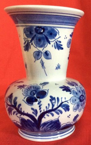 Vintage Vase_delft_blue On White_hand Painted_floral_holland_5.  75 "