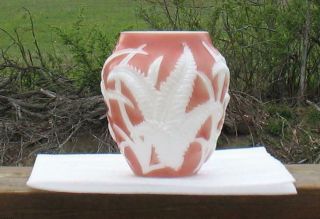 Phoenix Red & Milk Glass " Fern " Vase With Paper Label
