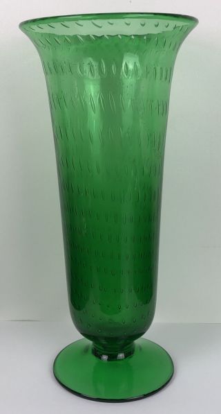 Glass Green Vase with Controlled Bubbles Italian ? Art Glass 3