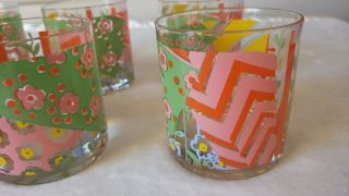 Set of 6 Vintage Mid Century mod MCM Barware Cocktail Glasses Flowers Colorful 2