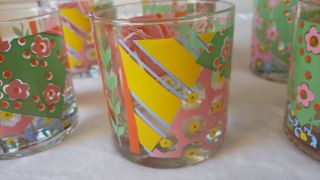 Set of 6 Vintage Mid Century mod MCM Barware Cocktail Glasses Flowers Colorful 3
