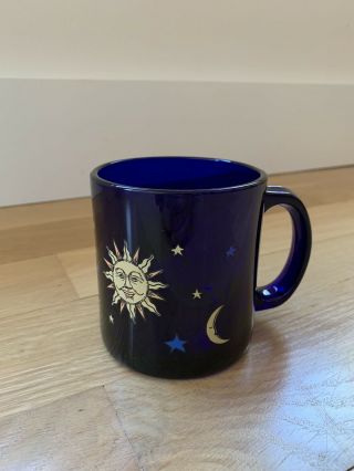 Libbey Cobalt Blue Celestial Sun Moon Stars Glass Coffee Mug From Friends Show