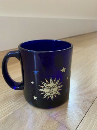 Libbey Cobalt Blue Celestial Sun Moon Stars Glass Coffee Mug From FRIENDS Show 3