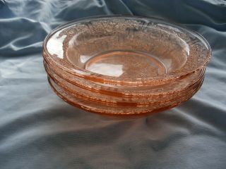 Four Pink Sharon Flat Soup Bowls In