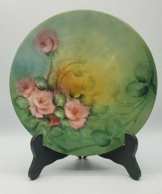 Antique J P L Limoges France Luncheon Plate Hand Painted Pink Roses 7.  5 "