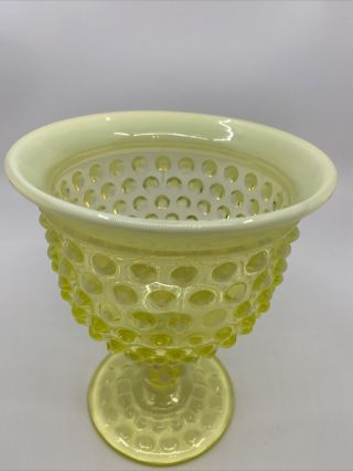 Fenton Yellow Topaz Opalescent Hobnail Footed Bowl Vaseline Glass