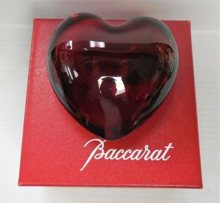 3” Baccarat Ruby Red Crystal Heart Paperweight W/ Sticker Great Valentines Gift