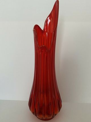 Vintage L.  E Smith Or Viking Orange Red Art Glass Swung Stretch Glass Vase
