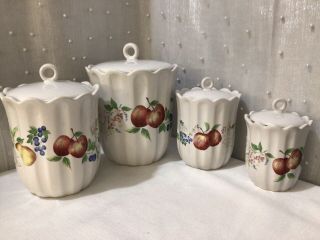 Set Of 4 White Ceramic Corelle Canister Set In Fruit Chutney