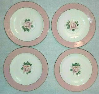 Vintage Lifetime China Set Of 4 Homer Laughlin Pink Rose Tea Cup Saucers