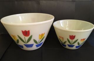 Vintage Set Of 2 Fire - King Milk Glass Tulip Nesting Bowls