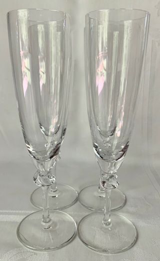 Set Of 4 Elegant Daum France Bolero Crystal Champagne Flutes,  8 3/8 ",  Xclnt Cond